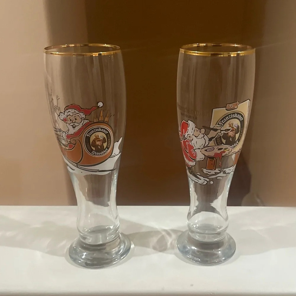 Set‎ of 2 Franziskaner Weissbier Tall Pilsner Christmas Santa.